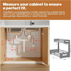 2-Pack 17"Deep Under Sink Organizer And Storage, 2-Tier L-Shaped Pull Out Cabinet Organizer with Upgraded Slide Rails, Height Adjustable Drawers for Kitchen&Bathroom, Extra-Large Storage Shelves–Gray
