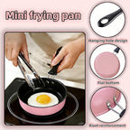 4.7 Inch Mini Frying Pan, Black Non-Stick Egg Pan with Hanging Hole, Flat Bottom Design for Gas, Induction, Electric Stove, Perfect for Single Serve Breakfast, Omelets & Camping, RV Use (Pink)