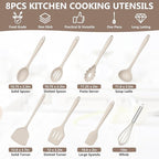 TeamFar 8 PCS Silicone Cooking Utensils - 446°F Heat Resistant Kitchen Silicon Utensils Set, Turner, Spatula, Spoon, Whisk, Kitchen Cooking Gadgets Tools for Nonstick Cookware, Dishwasher Safe-Khaki
