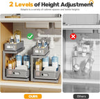 1-Pack Under Sink Storage Organizer with 2-Tier Slide Out Drawer, Sophisticated Mesh Pull Out Shelf for Kitchen & Bathroom, Fits Small Items, Upgraded Arched Track for Smooth Gliding-Gun Gray