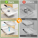 2 Pack Pull Out Cabinet Organizers Expandable (13''-19''), Plastic Slide Out Drawers for Kitchen, Bathroom, Pantry, Under Sink Storage, Pull Out Drawers Fixed with Adhesive Nano Film (White)