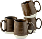 HASENSE Ceramic Coffee Mug Set of 4, 15 oz Coffee Cups with Big Handles, Large Latte Mugs for Men and Women, Christmas Cups for Tea, Hot Cocoa, Latte, Cappuccino, Dishwasher Microwave Safe, Brown