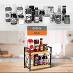 Giikin Countertop Shelf Organizer, 2 Tier Kitchen Spice Rack Organizer for Countertop, Wood Coffee Counter Shelf Organizer for Home (Bamboo, S)