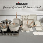 Kikcoin Pots and Pans Set Non Stick 31 Piece Kitchen Nonstick Cooking Cookware Sets with Grill Pan Saucepan Baking Sheet Utensil, Cream White