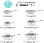 Martha Stewart Delaroux 10 Piece Stainless Steel Pots and Pans Kitchen Cookware Set w/PFAs Free Premium Nonstick Ceramic Interior