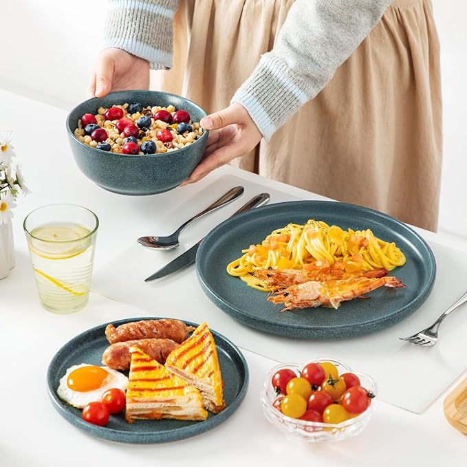 vancasso ZERMATT Plates and Bowls Sets for 6, 18 Pieces Stoneware Dinnerware Set for Kitchen, Chip Resistant Reactive Glaze Dishes Set for 6, Dishwasher & Microwave Safe, Blue