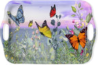 Serving Tray Decorative Tray with Handles Multi-Purpose Rectangular Serving Trays for Restaurant, Parties, Coffee Table, Kitchen - Butterfly Flying Flower