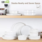 GBHOME 24-Piece Stoneware Dinnerware Set for 8 – Ribbed Ceramic Plates and Bowls, Scratch-Resistant, Microwave & Dishwasher Safe, Reactive Glaze, Sugar White