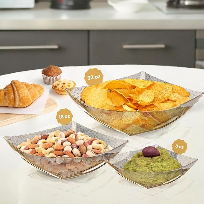 R-kay 6 Pack Gold Small Plastic Serving Bowls 8 oz - Gold Glitter Small Plastic Bowls for Parties, Premium For Weddings Catering And Birthday parties