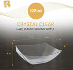 R-kay 6 Pack Extra Large Square Serving Bowl - 128 Ounce Plastic Serving Bowls For Entertaining - Clear Plastic Bowls For Salads And Snacks - Disposable bowls For All Occasions