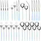 Astercook Silverware Set with Steak Knives 24-Piece Flatware Set for 4 Food-Grade Stainless Steel Blue Cutlery Set Mirror Polished Utensils Set Include Spoons and Forks for Home Kitchen Restaurant