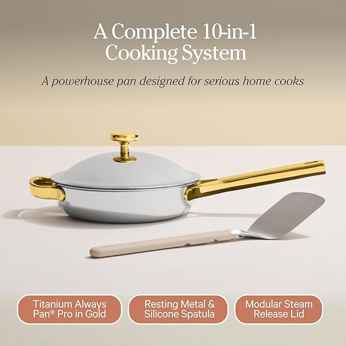 Our Place Mini Titanium Always Pan Pro | 8.5" PFAS-Free Nonstick Frying Pan with Spatula | Chef-Grade Tri-Ply Stainless Steel & Aluminum Build | Induction & Oven-Safe up to 750°F | Gold