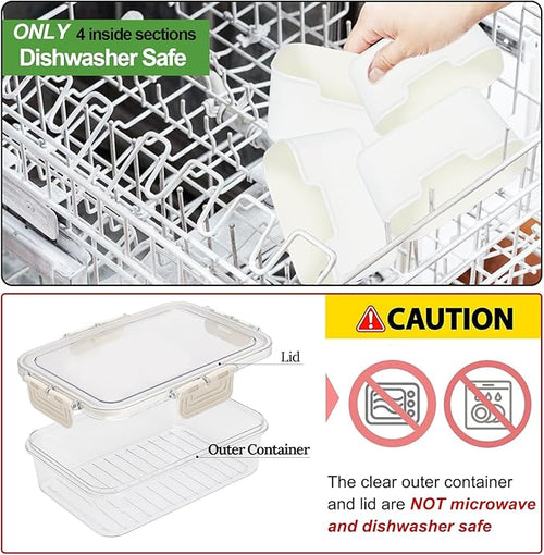 4 Compartment Snack Box Container Tray, Divided Serving Tray with Lid, Mini Small Snackle Box, Portable Charcuterie Container for Party, Picnic, Travel, Food Platter for Snack, Fruits, Veggies