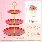 BACUTHY 3 Tier Cupcake Stand Holder, Plastic Cup Cake Stand Tower with Tiered Serving Tray for Cupcakes, Donuts, Fruits and More, Red