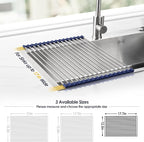 Tomorotec 17.7" x 12.5" Roll Up Dish Drying Rack Over Sink Drying Rack Sink Cover Kitchen Sink Accessories Gadget Multipurpose Organizer Foldable Stainless Steel Drainer