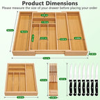 9-Piece Bamboo Kitchen Drawer Organizer Set, Expandable Silverware &Utensil Organizer with Removable Knife Block & Steak Knives, Flatware Organization, Tableware Dividers Storage(Natural)