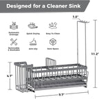 Sponge Holder for Kitchen Sink – Rustproof Stainless Steel with Detachable Drainboard, Brush Rack & Towel Bar | Compact, Non-Slip Design for Countertop Bathroom