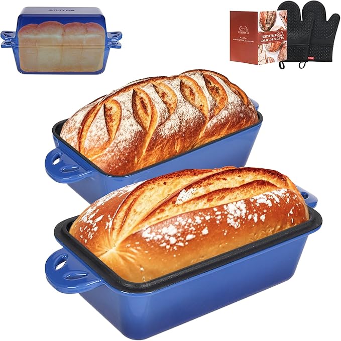 9x5 Enameled Cast Iron Loaf Pan with Lid - 2 in 1 Sourdough Bread Pan for Homemade Baking