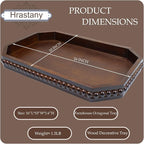 Hrastany Retro Brown Wood Serving Tray with Beads, Farmhouse Decorative Tray for Table Centerpiece, Christmas Wedding Halloween Home Decor