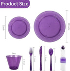 DaYammi 350 Pieces Purple Glitter Dinnerware Set 50 Guest for Party- 50 Dinner Plates, 50 Dessert Plates -50 Per Rolled Napkins with Purple Cutlery - 50 Disposable Cups 9 OZ