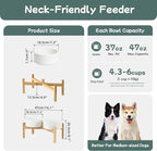 Havniva Ceramic Raised Double Bowls Set with Stand, Food & Water Bowls for Medium Breed Dogs, Weighted Dog Dishes, Pet Bowl(7.3'',41OZ, White)