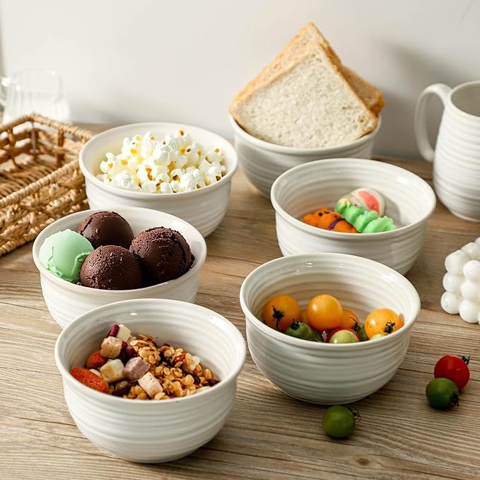Ceramic Soup Bowls Set of 6, 20 Ounce Deep Creamy White Cereal Bowls, Microwave & Dishwasher Safe, Perfect for Oatmeal, Pasta, Salad, Dessert & Breakfast