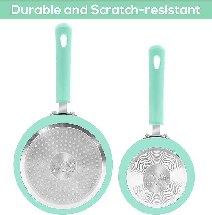 Utopia Kitchen Nonstick Stock Pot Saucepan Set with Lids, 1 Quart and 2 Quarts Multipurpose Stock Pots Set for Home, Kitchen or Restaurant, Green & Black