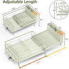 Urackify Large Dish Drying Rack, Expandable Dish Racks for Kitchen Counter, Multifunctional Dish Drainer with Utensil Holder & Cup Holder, 18.5"-26.7" L x 12.7" W, Soft Celery Green