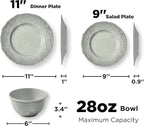 TP 12-Piece Melamine Dinnerware Sets, Plates and Bowls Dishes Set for 4, Break-Resistant & Non-Microwavable, Lightweight Dinner Plates, Relief Grey