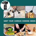 Silicone Cooking Utensil Set, Umite Chef 15pcs Silicone Cooking Kitchen Utensils Set, Non-stick - Best Kitchen Cookware with Stainless Steel Handle - Black Kitchen Utensils