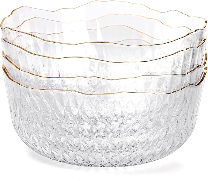 Frcctre 4 Pack 70 Ounce Small Clear Plastic Serving Bowls, 8 Inch Round Crystal Salad Mixing Bowl Disposable Plastic Catering Bowls for Party, Salad, Fruit, Snack, Chip, Popcorn