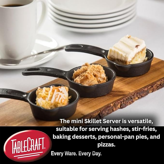 TableCraft CW30124 Cast Iron Mini Round Skillet, 5⅝" Diameter, Pre-Seasoned, Naturally Non-Stick, Oven to Table Use,, Elegant Design, Ideal for Cooking and Serving, Holds Up to 500°F