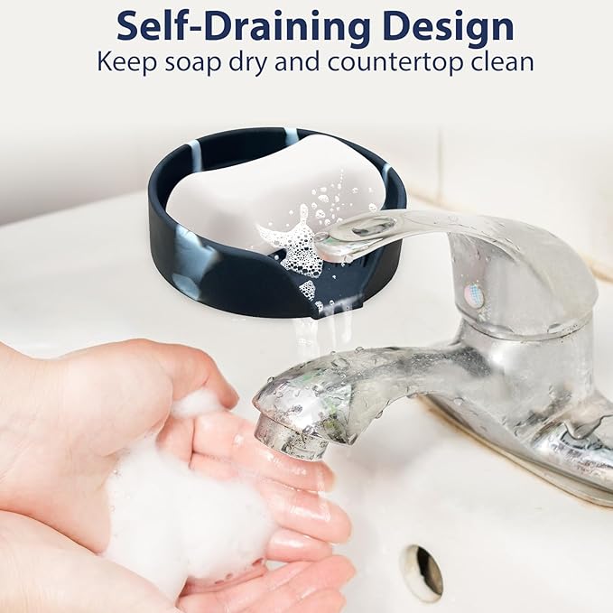 Sponge Holder for Scrub Daddy with Suction Cups and Drain Spout Kitchen Sink Caddy Organizer, Soap Dishes Holder Accessories Rack, Dishwasher Safe - 4.7"x4.7", Marble
