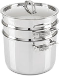Viking 3-Ply Stainless Steel Pasta Pot with Lid, 8 Quart, 4 Piece Multipot Kitchen Cookware, Includes Pasta Insert and Steamer Basket, Dishwasher and Oven Safe, Induction Ready, Silver