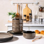 LERATIO Ceramic Dinnerware Sets for 4,Porcelain Plates and Bowls Sets,Microwave & Dishwasher & Oven Safe,Scratch Resistant Dishes Sets-Service for 4 (12pcs)-Mordern-coffee
