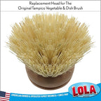 LOLA Replacement Head for the Original Tampico Vegetable & Dish Brush, 3 Pack, Birch Hardwood & Tampico Bristles, Reusable & Washable