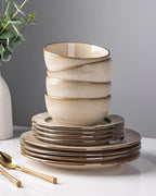 GBHOME Ceramic Dinnerware Sets, 24 pcs Embossed Elegant Stoneware Plates and Bowls Sets, Housewarming Wedding Gift | Dishwasher & Microwave Safe | Dishes Set Service for 8