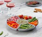 Plasticpro 6 Sectional Round Plastic Serving Tray/Platters White & Silver Pack of 4