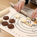 Silicone Pastry Mat 32"*24" Extra Thick Non Stick Baking Mat Food Grade Silicone Dough Rolling Mat with Edge Heightening Large Cartoon Beige
