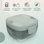 Bentgo Glass Prints Salad Container - 7.6-Cup Tinted Glass Salad Bowl with Airtight Lid, Leak-Proof Sauce Container, 4-Compartment Bento Meal Prep Tray & Reusable Fork (Mod Curve - Serene Green)