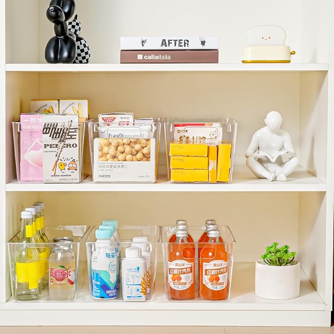 6 Pack Large Clear Plastic Storage Bins,Plastic Containers with Handle for Pantry Organizer and Storage,Perfect for Kitchen,Fridge,Cabinet, Closet,Bathroom Under Sink Storage