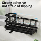 Sponge Holder for Kitchen Sink, Sink Caddy with Brush Holder, Soap Dispenser for Kitchen Organizers, Rustproof and Non-Slip, Suspension or Floor-Standing, Matte Black