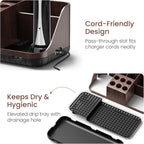 Boperzi Bathroom Counter Organizer for Vanity & Sink Storage: Detachable Electric Toothbrush and Toothpaste Holder, Water Flosser Holder, Bathroom Decor and Accessories Organization Set(Walnut Black)