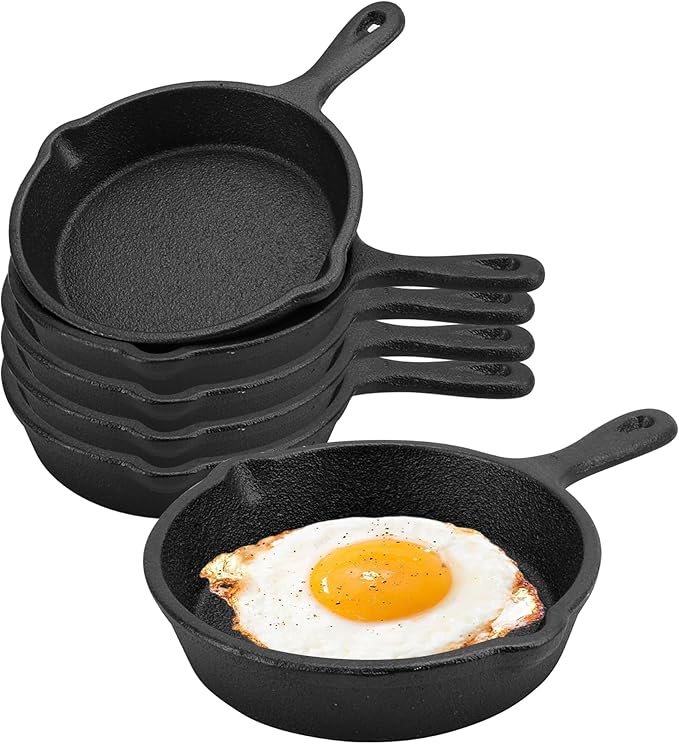 4 Inch Mini Cast Iron Skillet Set of 6, Black Small Cast Iron Skillet, Nonstick Small Frying Pan for Indoor and Outdoor Restaurant Kitchen