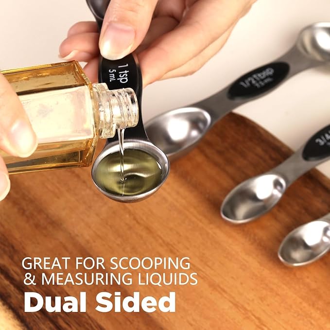 Pack of 8 Stainless Steel Magnetic Measuring Spoons Set, Dual Sided, Stackable, Adjustable Teaspoon and Tablespoon Measure Spoon with Leveler, Kitchen Gadgets Set 5