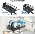 GSlife Expandable Dish Drying Rack with Drainboard, Compact Rustproof Dish Rack for Kitchen Counter, Ultra-Sturdy Space Saver with Cup Holder for Small Apartment,12.2" W x 12"-20.5" L, Black