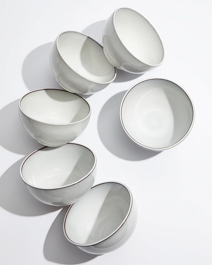 Pokini 5.3" Cereal Bowls & Dessert Bowls Set of 6-20 Oz Small Bowls for Kitchen-Ceramic Bowl for Cereal, Soup, Oatmeal, Salad, Ramen, Noodle, Rice, Yogurt-Dishwasher & Microwave Safe, Moonstone White