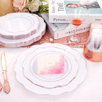 NOCCUR 175PCS Rose Gold Plastic Plates with Disposable Silverware - Include 25Dinner Plates, 25Dessert Plates, 25Forks, 25Knives, 25Spoons, 25Cups, 25Napkins for Party/Mother's Day