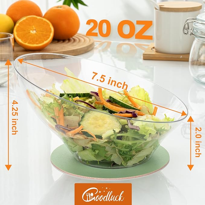 Goodluck 20 Pack Clear Plastic Serving Bowls for Party - 20 OZ Angled Disposable Serving Bowls for Wedding Party Chip, Candy, Salad & Fruit