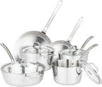Viking Contemporary 3-Ply Pots and Pans Set, 10 Piece Stainless Steel Kitchen Cookware, Silver
